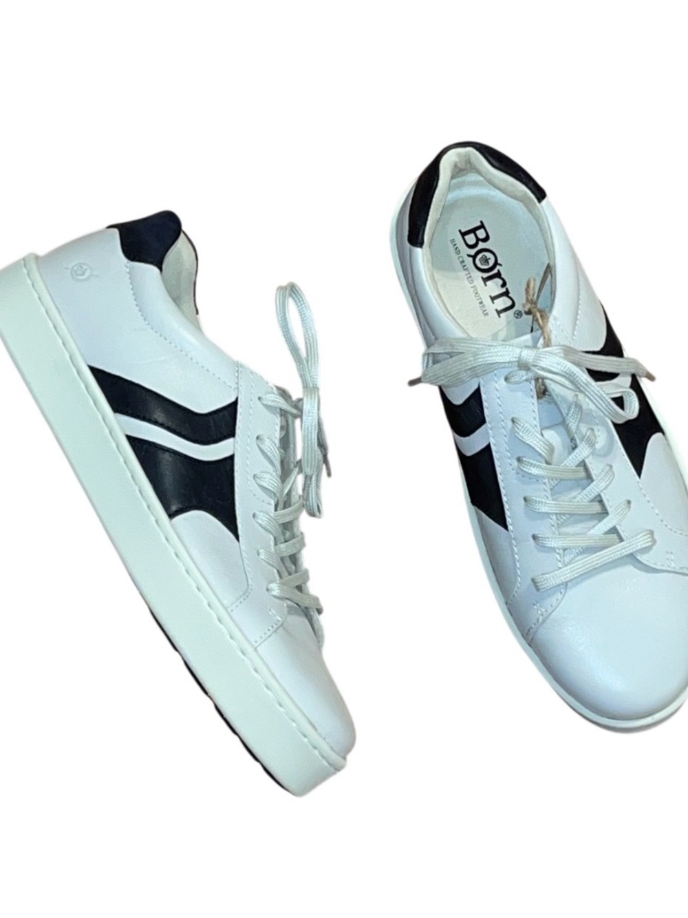 Born Beck Tie White Black Men’s Sneakers Lace Up Leather NWOB US 10M